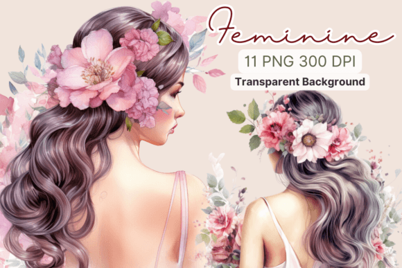 Download Feminine with Flowers Watercolor Clipart - Mini Collection