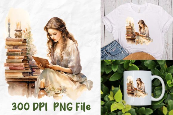 Download Retro Feminine Girl Reading Book Flowers - Mini Collection