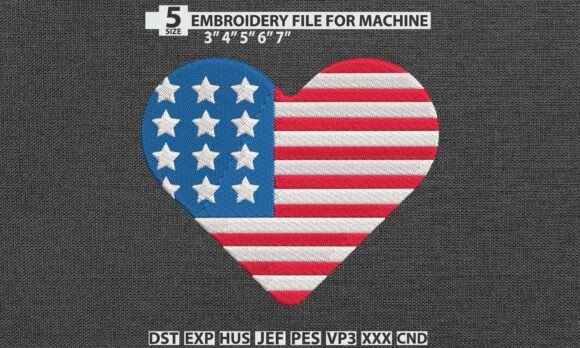 Download USA Flag Heart DST PES Embroidery File - Pes embroidery file Collection